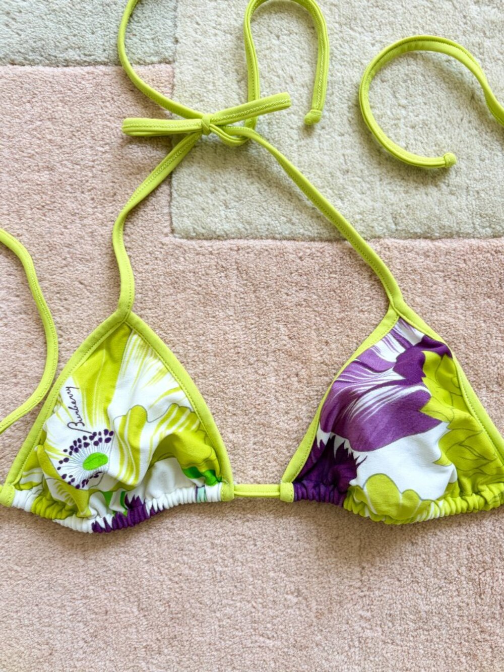 Burberry String Bikini Lime Green and Purple Floral Print Women's Medium - Picture 2 of 13